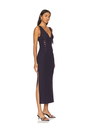 LIONESS Dreamscape Midi Dress in Navy. Size S. Also in M.