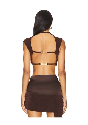 Khanums Backless Cropped Tee in Brown. Size XL. Also in L.