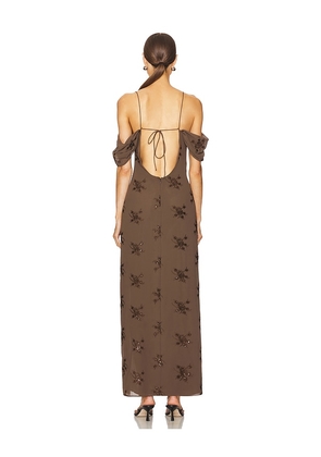 LPA Yvanna Embroidered Maxi Dress in Brown. Size XS. Also in XXS, S.