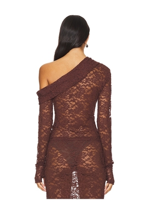 LIONESS Black Swan Off Shoulder Top in Brown. Size M. Also in S, XXS, XS, L, XXL.