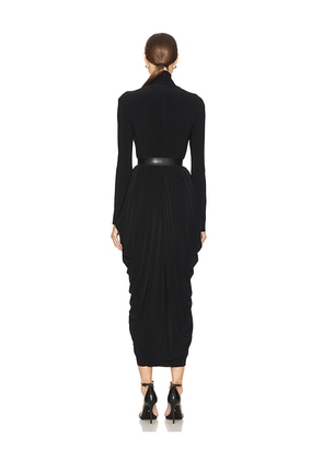 Norma Kamali Long Sleeve Turtleneck Waterfall Dress in Black. Size L. Also in XXS, XS, S, M.