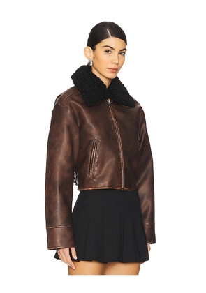 MORE TO COME Lexi Faux Leather Jacket in Brown. Size M. Also in XS, XXS.