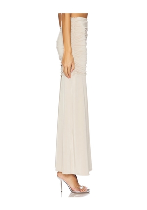 LBLC The Label Drea Ruched Maxi Skirt in Beige. Size M. Also in S, XS, L.