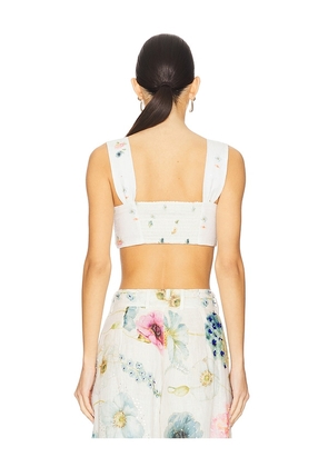 LA FUORI Blossom Belle Pleated Crop Top in Beige. Size M. Also in L, S.