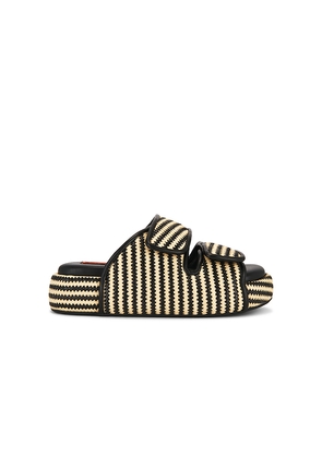 SIMONMILLER Stripe Raffia Cro Slide in Black,Neutral. Size 36. Also in 37, 38, 39, 40.