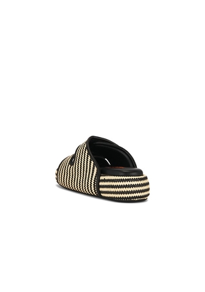 SIMONMILLER Stripe Raffia Cro Slide in Black,Neutral. Size 36. Also in 37, 40.