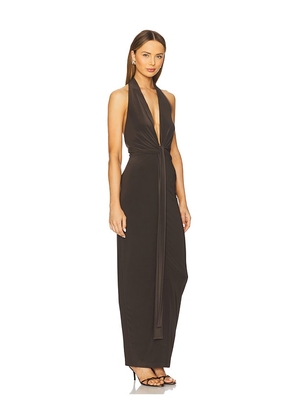 Norma Kamali x REVOLVE Tie Front Halter Gown in Chocolate. Size M. Also in XS.