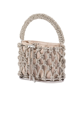olga berg Amelia Crystal Cage Bag in Metallic Neutral.