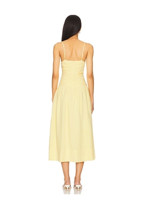 MINKPINK Ophelia Ruched Midi Dress in Yellow. Size M. Also in L, XL.