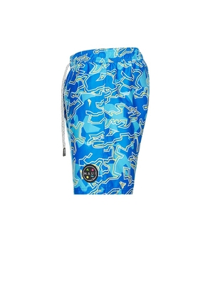 Maui and Sons Bad Fish Classic Swim Trunks in Blue. Size M. Also in S.