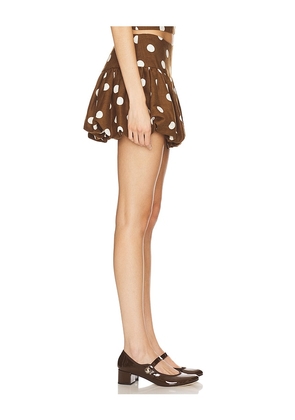 MAJORELLE Luana Mini Skirt in Brown. Size M. Also in L, XXS.