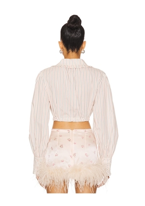 Milkwhite Crop Shirt With Collar in Coral. Size M. Also in S, L.