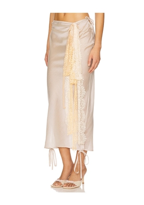 Milkwhite Midi Skirt With Lace Detail in Taupe. Size M. Also in S, L.