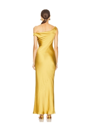 Norma Kamali Maria Drop Shoulder Gown in Metallic Gold. Size S. Also in M, L, XL.