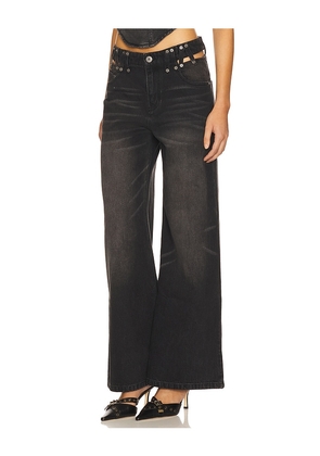 MARRKNULL Cutout Denim Trousers Jeans in Black. Size L. Also in M, S, XS.