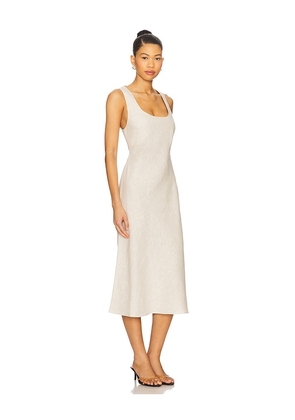 L'Academie Eula Linen Midi Dress in Beige. Size S. Also in XXS, XL.