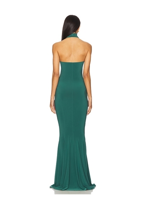 Norma Kamali x REVOLVE Halter Turtle Fishtail Gown in Dark Green. Size XL. Also in L.
