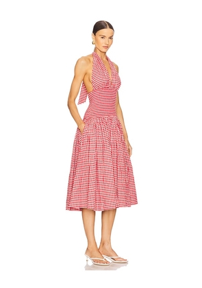 L'Academie Gwen Midi Dress in Red. Size M. Also in L, XL.