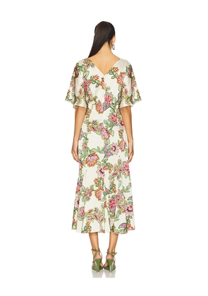 MISA Los Angeles Irena Dress in Cream,Green. Size L. Also in XXS.