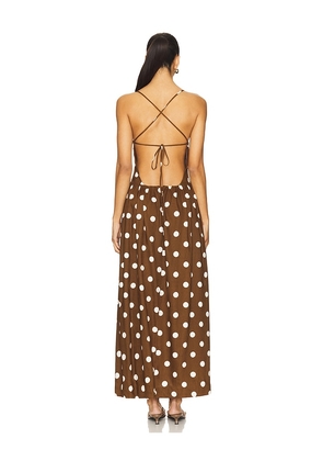 MAJORELLE Dot Maxi Dress in Brown. Size M. Also in XXS, S, L, XL.