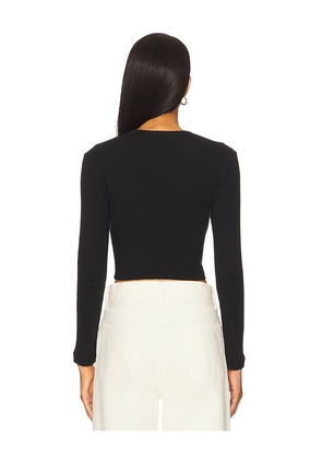 LESET Pointelle Crop Cardigan in Black. Size M. Also in XS, S, L, XL.