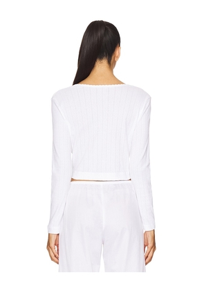 LESET Pointelle Crop Cardigan in White. Size M. Also in XS, S, L, XL.