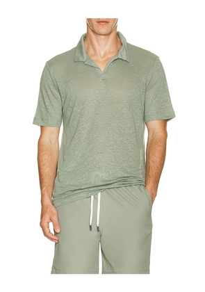 onia Shaun Linen Polo in Green. Size M. Also in L, XL/1X.