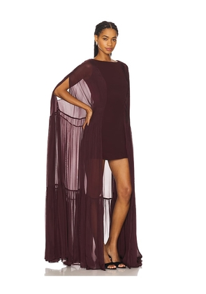 LA FUORI Coralia Gathered Cape Dress in Wine. Size S. Also in XS.