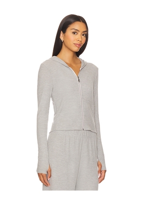 Michael Lauren Aris Fitted Crop Zip Up Hoodie in Grey. Size M. Also in L, S, XS.
