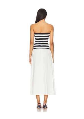 onia Crochet Knit Poplin Maxi Dress in Navy. Size M. Also in S, XS, XL.