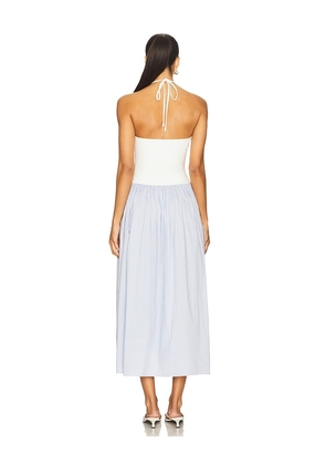 Lovers and Friends Skylar Midi Dress in White,Baby Blue. Size M. Also in XS, S, L.