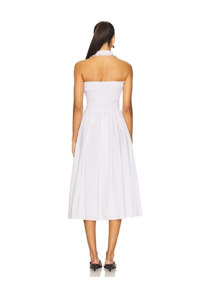 MAJORELLE Alexis Midi Dress in White. Size M. Also in XS, XXS, S, L, XL.