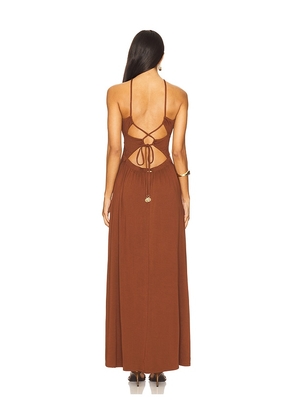 Luli Fama Halter Ring Long Dress in Brown. Size M. Also in L.