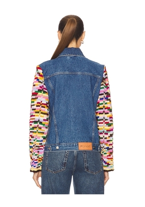Monse Crochet Sleeves Denim Jacket in Blue. Size 2/S. Also in 4/M, 6/L.
