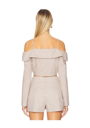 MATTHEW BRUCH Off Shoulder Double-breasted Top in Beige. Size 6. Also in 2.