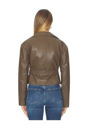 MORE TO COME Olivia Faux Leather Jacket in Brown. Size M. Also in S, XXS, XS, L, XL.