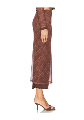 Line & Dot Richard Plaid Midi Skirt in Brown. Size M. Also in XS, L.