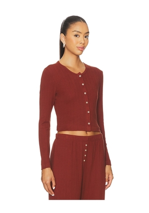 LESET Pointelle Crop Cardigan in Brick. Size S. Also in XS, XL.