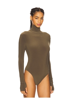 Norma Kamali Long Sleeve Turtleneck Bodysuit in Olive. Size M. Also in S, L, XL.