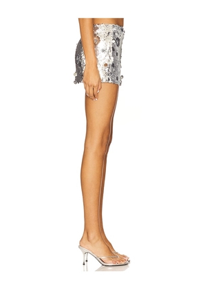 Kim Shui Sequin Mini Skirt in Metallic Silver. Size M. Also in L, XL.