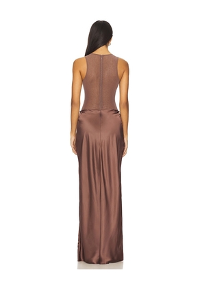 NBD Fiza Maxi Dress in Brown. Size M. Also in S, L.