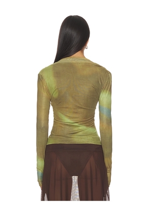 MADISON THE LABEL Laury Mesh Top in Olive. Size M. Also in S.