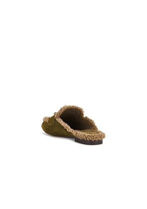 Lola Cruz Shearling Loafer in Green. Size 38. Also in 39.