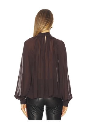 NICHOLAS Solene Long Sleeve Mock Neck Blouse in Chocolate. Size 0. Also in 2, 4, 6, 8, 10.