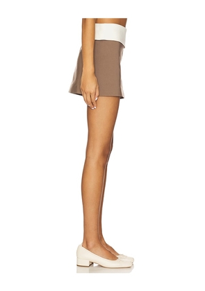 MAJORELLE Serena Mini Skirt in Brown. Size M. Also in XS, S, XL.