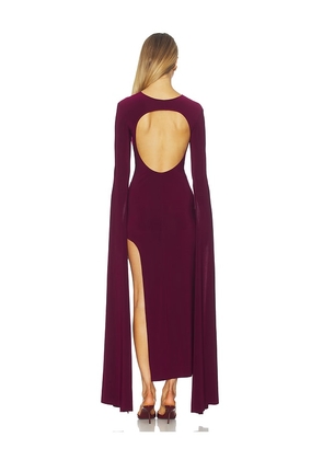 Norma Kamali Open Back Ribbon Sleeve Wide Slit Gown in Purple. Size M. Also in S, L.