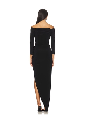 Norma Kamali Off Shoulder Sweetheart Side Drape Gown in Black. Size M. Also in S.