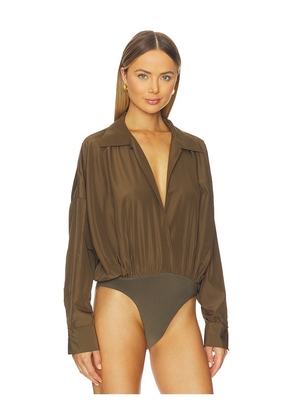 Norma Kamali x REVOLVE Super Oversized Boyfriend Shirt Bodysuit in Dark Green. Size M. Also in S, L.