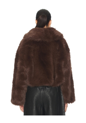 LIONESS Madame Faux Fur Jacket in Chocolate. Size XXS. Also in XS, S, M, L, XL.
