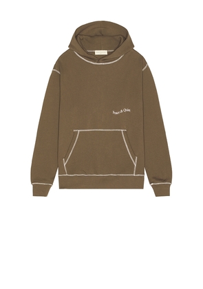 Museum of Peace and Quiet Wordmark Reverse Stitched Hoodie in Brown. Size M. Also in S, L, XL/1X.